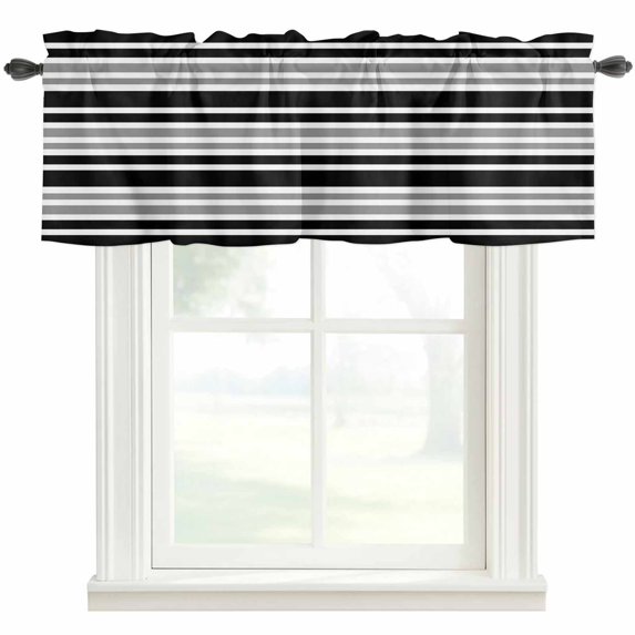 Black Gray Striped Farmhouse Short Window Curtain Valances, Horizontal Lines Simple Minimalist Rod Pocket Kitchen Valances for Living Room Bedroom Bathroom Cafe 60" x 18"