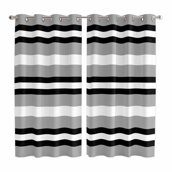 Black Gray Striped Kitchen Curtains 63 Inch Length, Contemporary Minimalist Lines Art Grommet Top Bedroom Living Room Curtains, Light Filtering Cafe Curtain Drapes 2 Panels Set 84''x63''