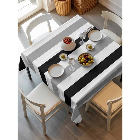 Black Gray Striped Tablecloth Square Table Cloth 60x60, Waterproof Outdoor Table Cloth Covers Decorative Table Protector, Farmhouse Stripe Art Washable Table Cover for Kitchen Dinning Party