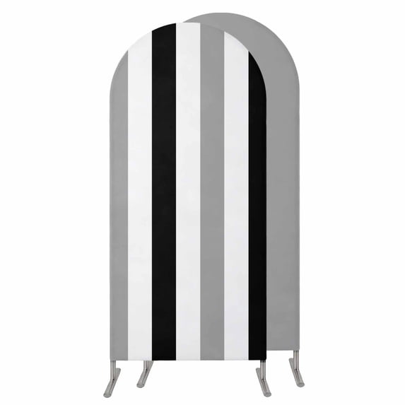 Black Gray Striped Wedding Arch Cover, Stretchy Spandex Arch Backdrop Stand Covers 6 FT, Farmhouse Stripe Art Round Top Arched Backdrop Cover for Birthday Party Ceremony Baby Shower Event