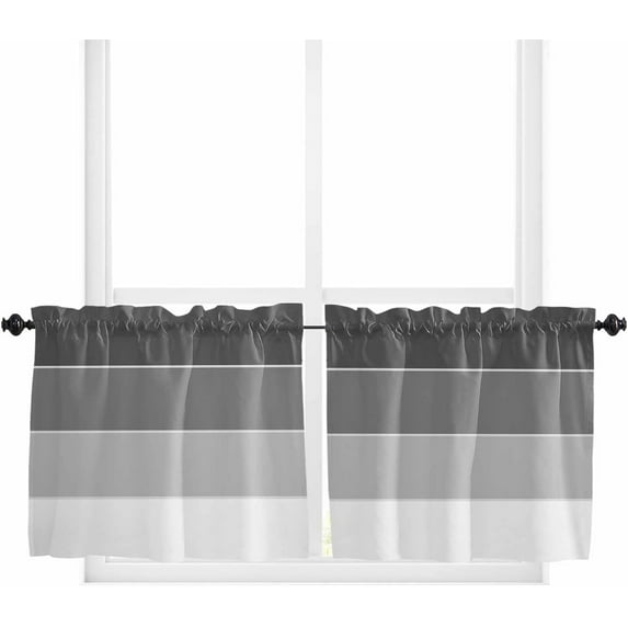 Black Gray Striped Window Tier Curtains 36 Inch Length, Abstract Art Gradient Stripes Rod Pocket Window Treatment Kitchen Drapes for Bedroom, Cafe, Living Room, 2 Panels, 27.5 W x 36 L
