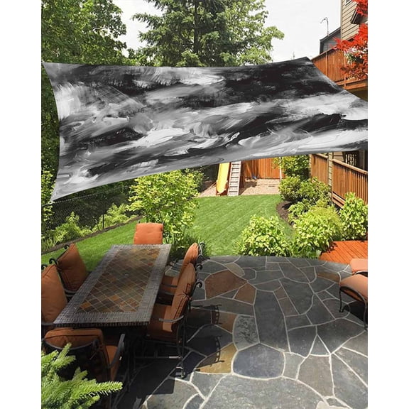 Black Gray Sun Shade Sail 12'X16' Abstract Modern Polypropylene Pigment Taxture Retro UV Block Outdoor Sail Shades Breathable Waterproof Rectangular Sunshade for Patio Garden Pool Pergola Porch