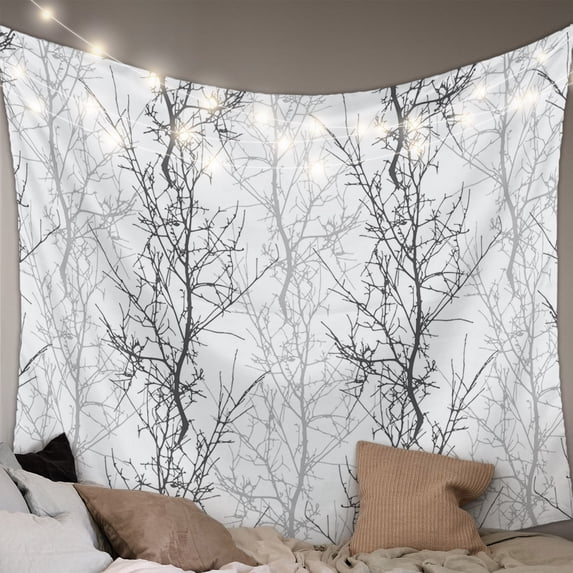 Black Gray Tapestry for Bedroom Wall Hanging Tapestry, Pastoral Botanical Branch Aesthetics Ceiling Backdrop Tapestries Poster Blanket Wall Decor for Teens Room Living Room Dorm 59" x 79"