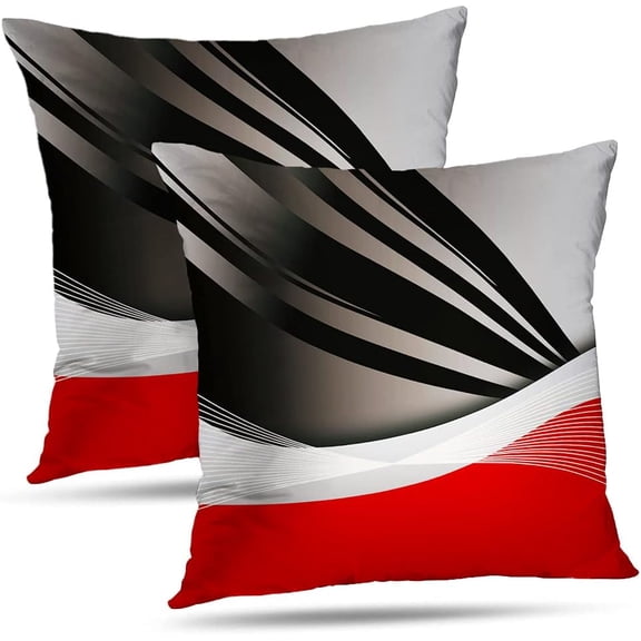 Black and Gray Throw Pillows Covers 18x18 Pillow Covers Set of 2 Red and Gray Modern Art Home Decoration Throw Pillows Cases for Couch Bed Floor Porch Patio Gallary SOFE
