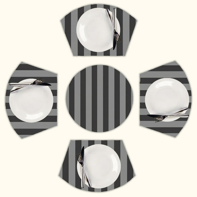 Black and Gray Vertical Stripes Round Table Placemats Set Of 5 Wedge