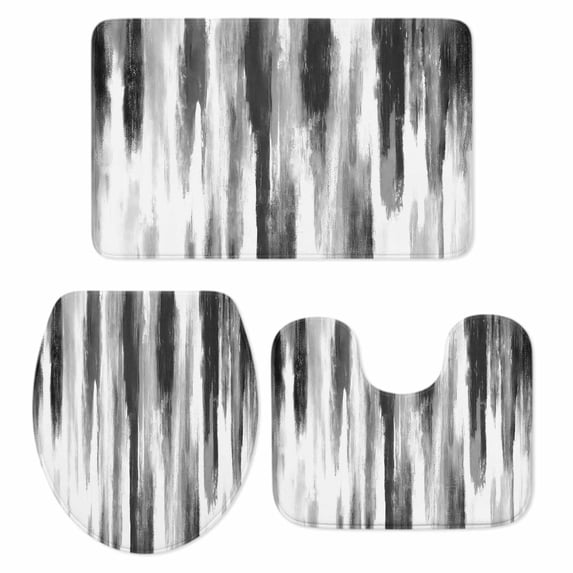 Black Gray White Bath Mat 3 Piece Bathroom Rug Set, Vintage Rustic Abstract Ombre Aesthetic Non Slip Bath Rug Contour Mat and Toilet Lid Cover, Absorbent Shower Mats Soft Bath Rugs and Mats Sets