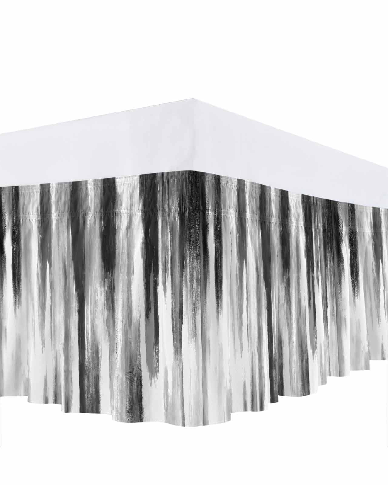 Black Gray White Bed Skirt Cal King Size, Vintage Rustic Abstract Ombre Aesthetic Wrap Around Bed Skirting with Adjustable Elastic Strap, Dust Ruffled Pleated Bedskirts 18 Inch Drop for Bedroom Beds