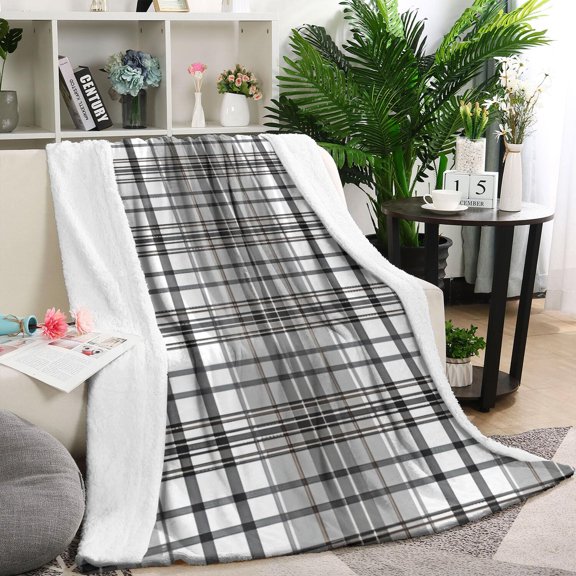 Black Gray and White Checkered Pattern Blanket,Comfortable Soft Lamb Wool Throw Blanket,All Season,Warm Lightweight Blankets for Sofa Bed Couch Living Room Chair,40"x50"