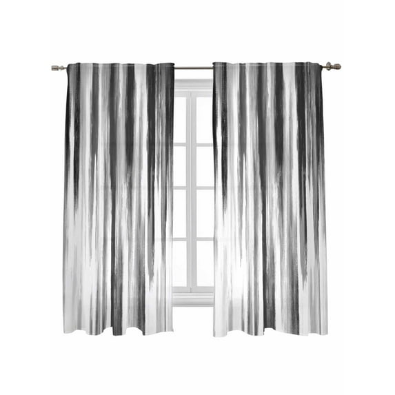 Black Gray White Curtains 72 Inch Length,Sheer Curtains for Bedroom Living Room Window Vintage Rustic Abstract Ombre Aesthetic Rod Pocket Drapes Kitchen Curtains Small Half Window 52"x72" 2 Panels