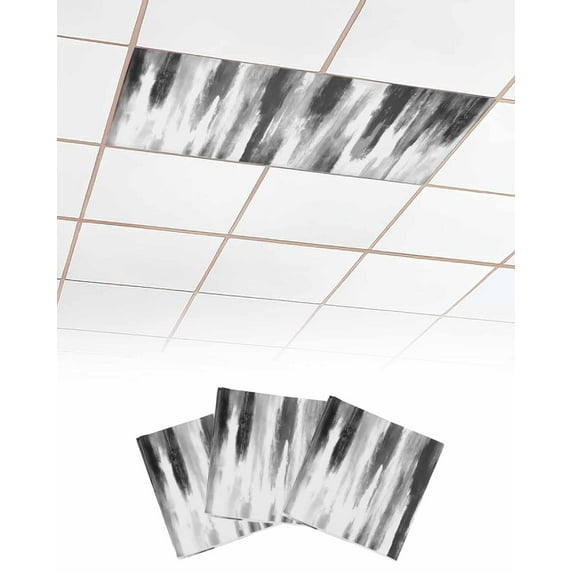 Black Gray White Fluorescent Light Covers for Ceiling Lights 4x2 feet,3 Pack Magnetic Light Filters for Classroom,Vintage Rustic Abstract Ombre Aesthetic Fluorescent Light Shade Panel for Office