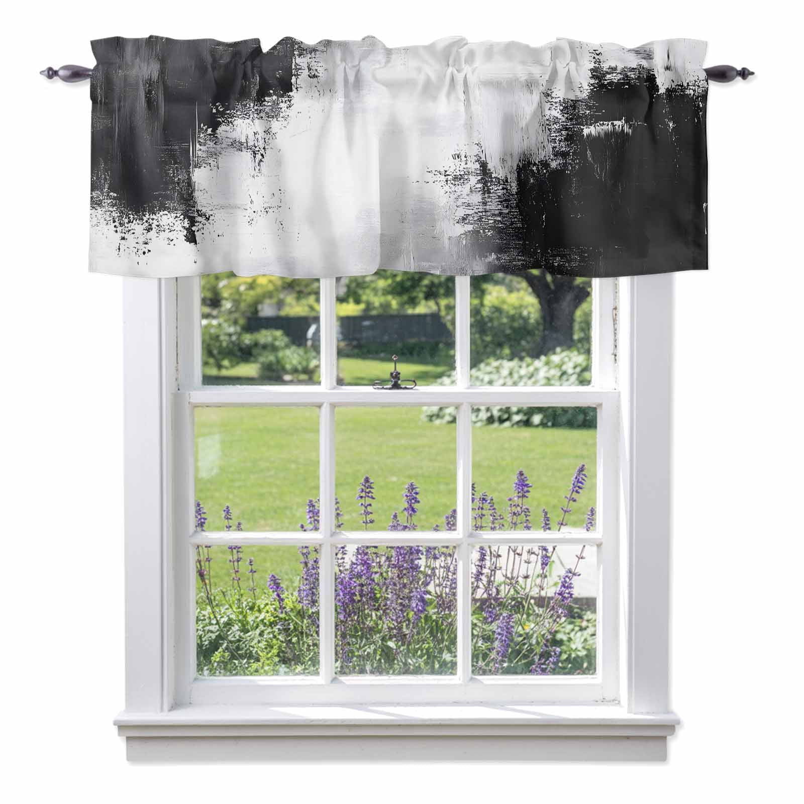 Black Gray White Kitchen Curtain Valances for Windows Farmhouse Short ...