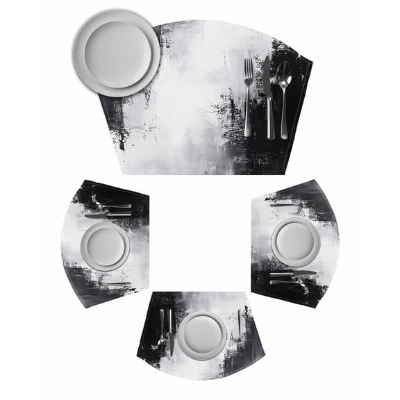 Black Gray White Round Table Placemats Set of 2 Wedge Placemats, Minimalism Abstract Ombre Aesthetic Place Mats for Dining Table Set Washable Mats Kitchen Decor for Indoor Outdoor Wipe Clean