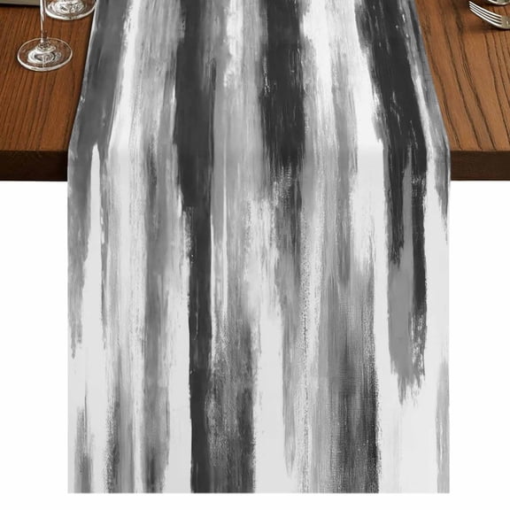 Black Gray White Short Table Runner 36 Inches Long,Vintage Rustic Abstract Ombre Cotton Linen Table Runners Dresser Scarves,Tabletop Scarf Furniture Cover for Home Dinner Party Decor 13"x36"