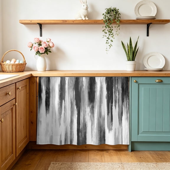 Black Gray White Small Sink Skirt 10"Wx11"L,Dustproof Under Sink Curtain with Self Adhesive Tape,Vintage Rustic Abstract Ombre Cabinet Curtain Cover for Bathroom Vanity,Kitchen Storage Shelf,RV