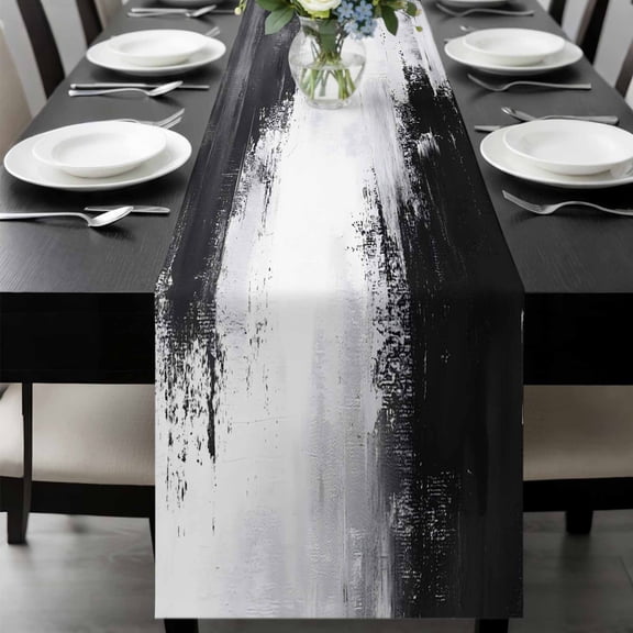 Black Gray White Table Runner 36 Inches Long, Minimalism Abstract Ombre Aesthetic Kitchen Coffee Dining Table Decoration for Home Party Birthday Wedding Home Decor 13x36 Inches