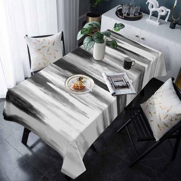 Black Gray White Tablecloth Rectangle Table Cloths 54x108 , Waterproof Tablecloth Outdoor Table Cloth, Vintage Rustic Abstract Ombre Aesthetic Washable Table Cover for Kitchen Dining Party
