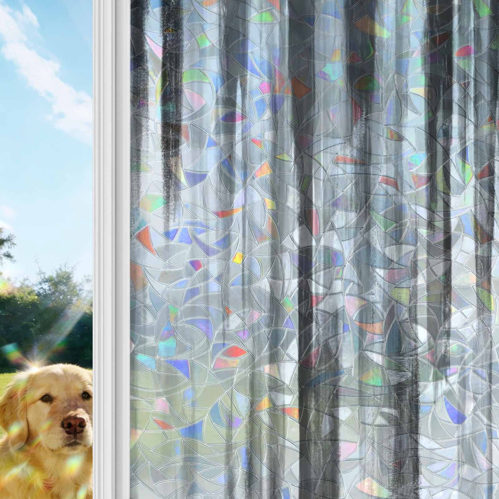 Black Gray White Window Privacy Film Stain Glass,Reusable Decorative Rainbow Window Film,Vintage Rustic Abstract Ombre Aesthetic Static Cling Sun Blocking Stickers Decals Covers 23.6" x 59" (2pcs)