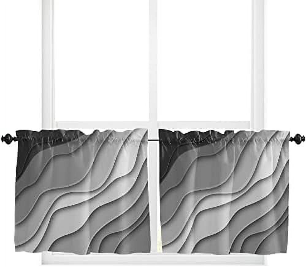 Black and Gray Window Curtains 45 Inches Long Set of 2 Panels Ombre