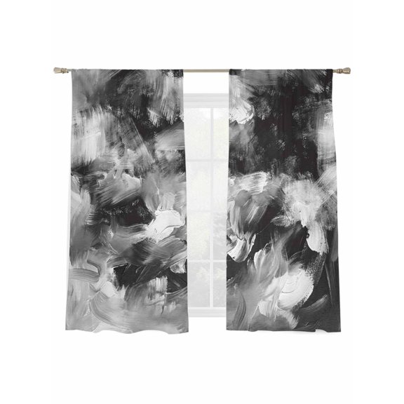 Black Gray Window Sheer Curtain Abstract Modern Polypropylene Pigment Taxture Retro Semi Curtain Sheers Light Filtering Rod Pocket Voile Drapes for Bedroom Kitchen Living Room 52 X 72 Inch, 2 Panels