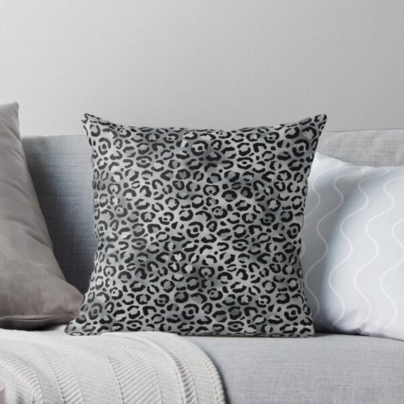 Black, Gray and Off-White Leopard Spot Square Pillow Case, 100% Polyester Velvet, Animal Print Home Accent