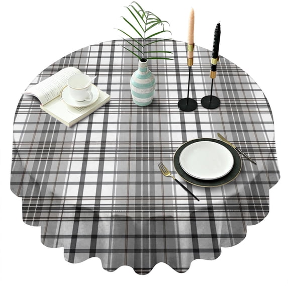 Black Gray and White Checkered Pattern Round Tablecloth 60"x60",Wrinkle Wipeable Table Cloth for Kitchen Dining Room Picnic Patio Party
