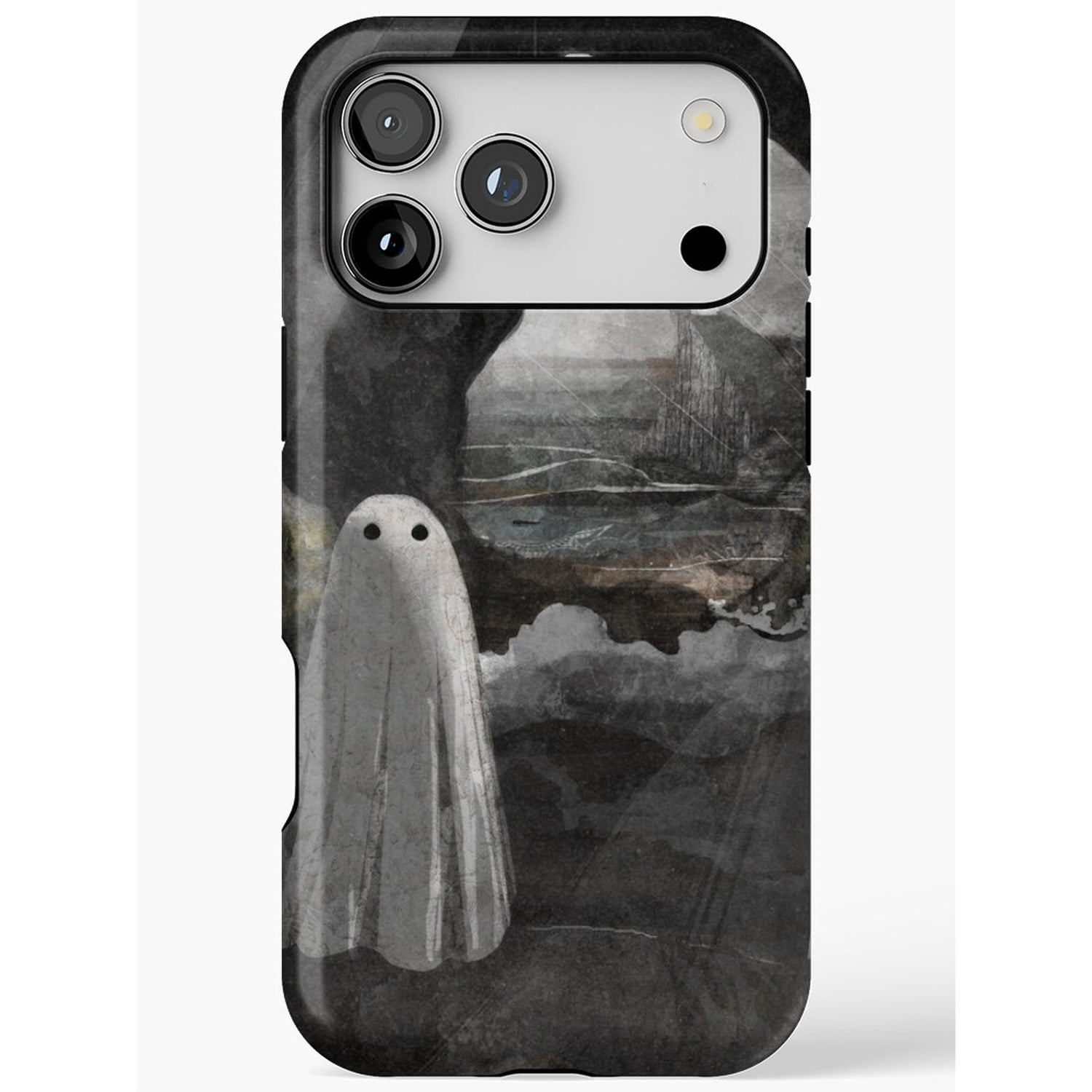 Black, Gray and White Ghost in Misty Forest Tough iPhone Case, Dual ...