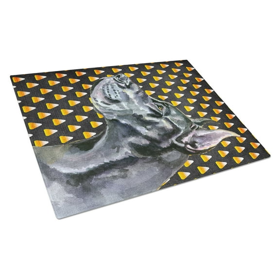 Black Great Dane Candy Corn Halloween Glass Cutting Board Large