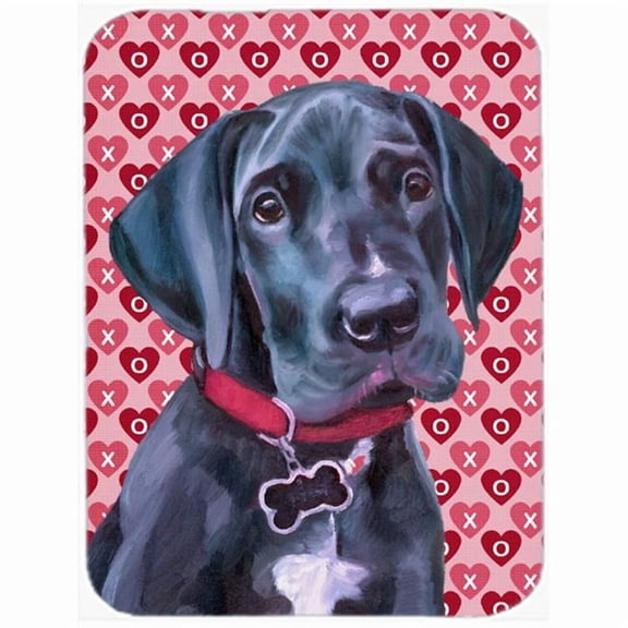 Black Great Dane Puppy Hearts Love And Valentines Day Glass Cutting Board- Large
