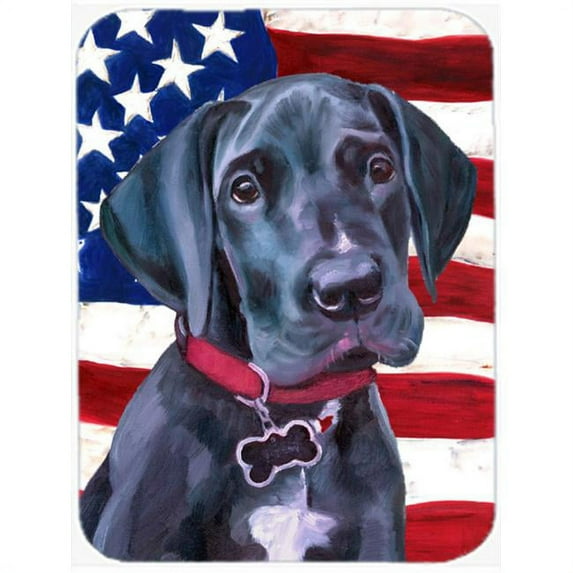 Black Great Dane Puppy Usa Patriotic American Flag Mouse Pad, Hot Pad & Trivet