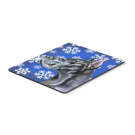 "Black Great Dane Winter Snowflakes Holiday Mouse Pad Hot Pad or Trivet"