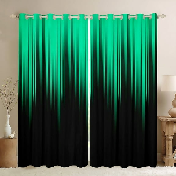 Black Green 30%-50% Blackout Curtains Stripes Lines Abstract Gradient Curtains & Drapes,Vintage Ombre Art Striped Geometry Window Curtains,Modern Stripe Geometric Curtains 42"Wx84"L