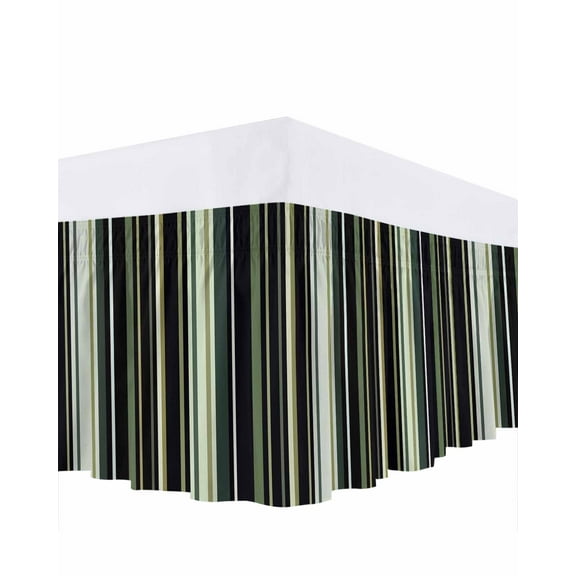 Black Green Bed Skirt King Size 18 Inch Drop, Stripe Wrap Around Dust Ruffle Bedskirts, Wrinkle & Fade Resistant Easy Fit Bedskirt with Adjustable Elastic