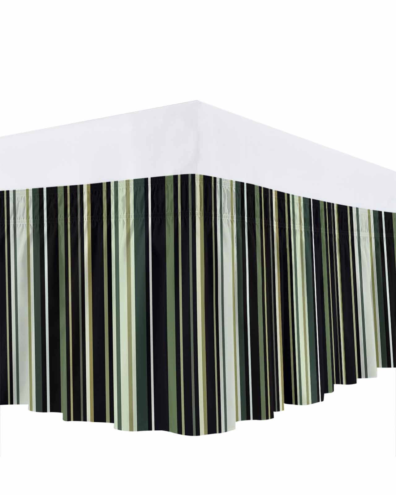 Black Green Bed Skirt Stripe Bed Skirts Queen Size 18 Inch Drop, Wrap Around Dust Ruffle&nbsp;Bedskirt with Adjustable Elastic Belt for Queen Size Beds