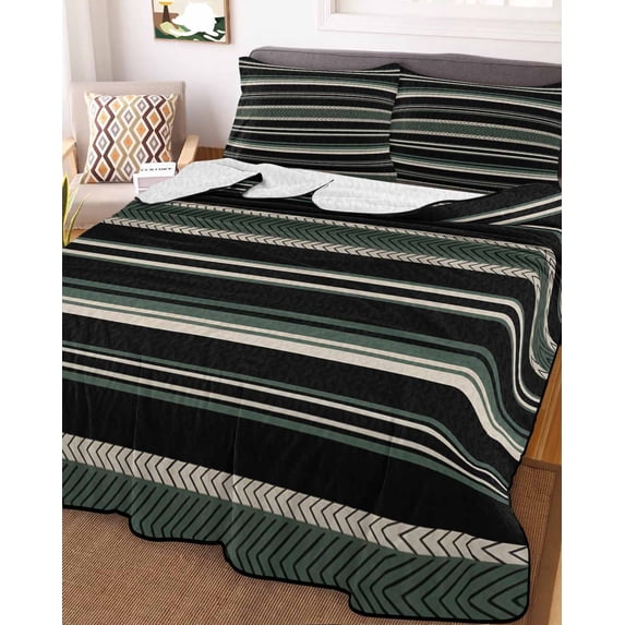 Black Green Beige Twin XL Size Down Alternative Comforter,Lightweight Comforter Quilt Bedding Set with Pillow Shams Boho Farmhouse Vintage Abstract Striped Bed Comforter Duvet Insert 68"x98"