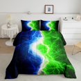 thumbnail image 1 of Black Green Blue Comforter Set Queen Lightning Pattern Gaming Bedding Sets Adult,Lightnings Abstract Art Down Comforter Game Room Decor,Hippie Modern Style Patchwork Duvet Insert, 1 of 6
