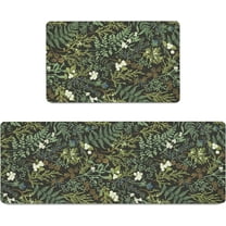 Black Green Botanical Kitchen Rugs Set of 2 Plant Leaf Anti-Fatigue Kitchen Mat Natural Comfort Standing Waterproof PVC Mats 2/5" Thick Leather Carpet for Laundry Office Sink(17.3" x28" 17.3" x 47")