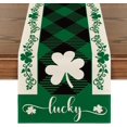 thumbnail image 1 of Black Green Buffalo Plaid Lucky Shamrock St. Patrick''s Day Table Runner, Seasonal Spring Holiday Kitchen Dining Table Decoration for Indoor Outdoor Home Party Decor 13 x 72 Inch, 1 of 6