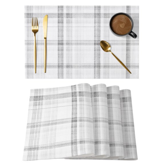 Black Green Check Placemats Set of 2 Farmhouse Line Buffalo Plaid Place Mats Indoor Wipeable Table Mats Washable Cloth Dining Table Placemats for Kitchen Holiday Party Home Decor 13x19 Inch