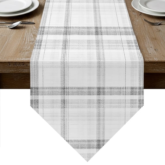 Black Green Check Table Runner Linen Burlap Table Runner 90 Inches Long Farmhouse Line Buffalo Plaid Dresser Scarves for Kitchen Island Coffee Dining Room Party Wedding Banquet Holiday Decor 13"x90"