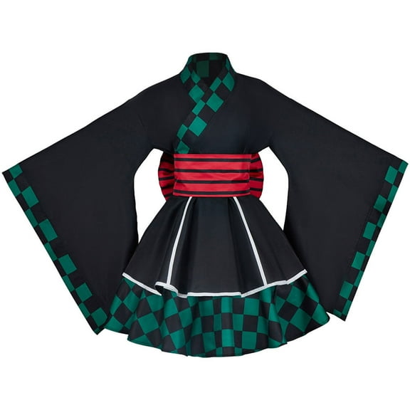 Black & Green Checkered Tanjiro Style Maid Outfit Dress
