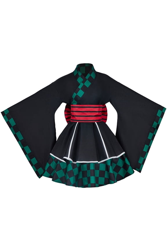 Black & Green Checkered Tanjiro Style Maid Outfit Dress
