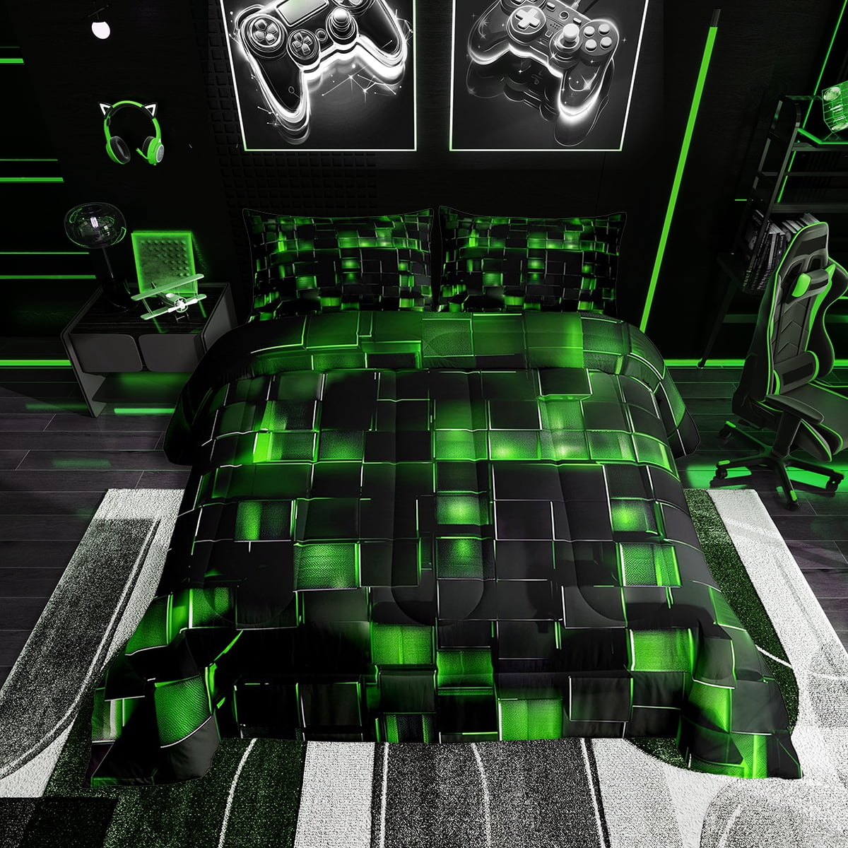 Black and Green Comforter Set Modern Geometric Bedding Comforter Sets ...