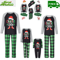 thumbnail image 1 of Black Green Family Christmas Pajamas Matching Sets Long Sleeve Letter Print Raglan Tops + Plaid Pants Set Sleepwear, 1 of 10