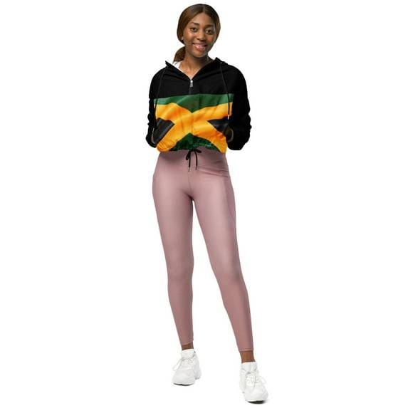 Black Green Gold Jamaican Flag Women’s Cropped Windbreaker (S)