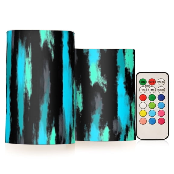 Black Green Graffiti Flickering Flameless Candles Battery Operated with Remote Timer LED Pillar Candles Set of 2