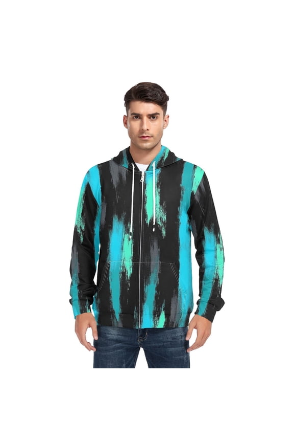 Black Green Graffiti Men’s Hoodies Sweatshirt with Full Zip Pockets Fleece Jackets