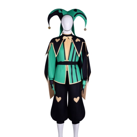Black Green Jester Jumpsuit Cosplay Costume for Men, Evil Clown Halloween Costumes Outfit for Party Events