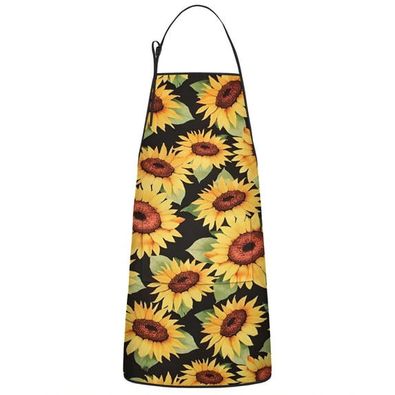 Black Green Leaf Sunflower Pattern Apron-Garden Aprons for Women with Pockets-Cotton Linen Waterproof Kitchen Cooking Gardening Aprons Adjustable for Kitchen,Cooking,BBQ and Salon 33x27 Inch