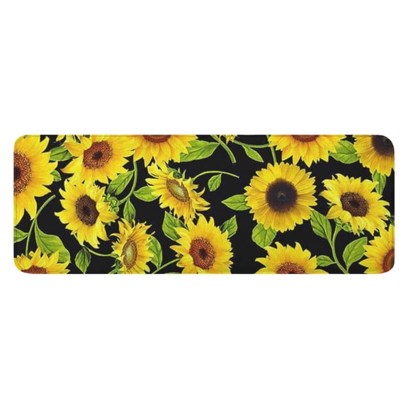 Black Green Leaf Sunflower Pattern Kitchen Rug Mat,Kitchen Runner Rugs Non Skid Washable,Decorative Kitchen Floor Mats for Kitchen,Sink,Laundry,17"x47.2"