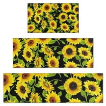 Black Green Leaf Sunflower Pattern Kitchen Rugs Sets Of 3,Kitchen Runner Rugs Non Skid Washable,Decorative Kitchen Floor Mats for Kitchen,Sink,Laundry,17"x30"  17"x47"   17"x59"